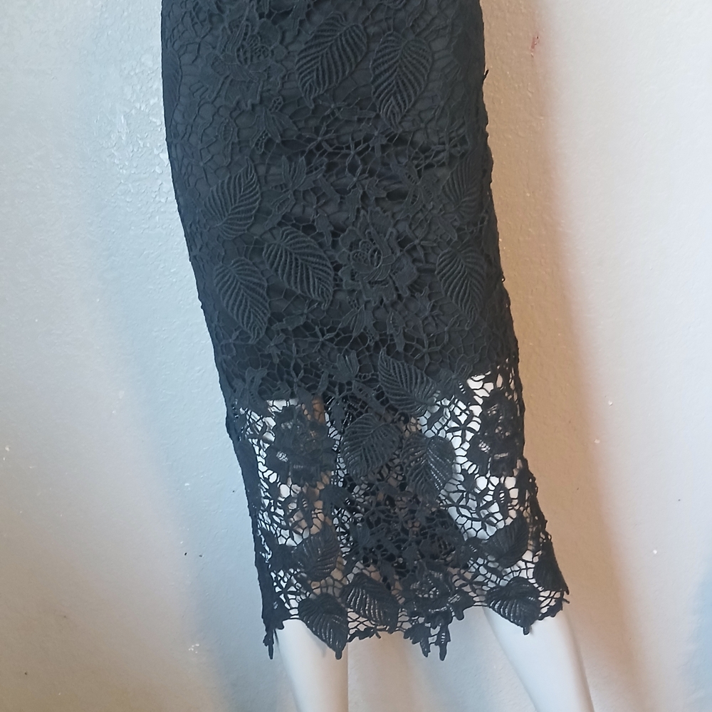 Black Floral Lace Midi Skirt, Womens M, Goth Whimsigoth Lace Fairy Romance
